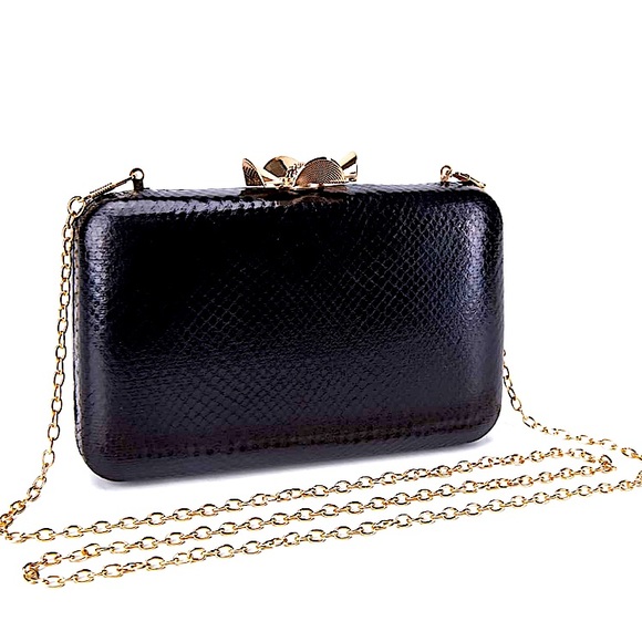 Black Faux Reptile Embossed Clutch Purse Trending OOTD Party Gift - Picture 1 of 6